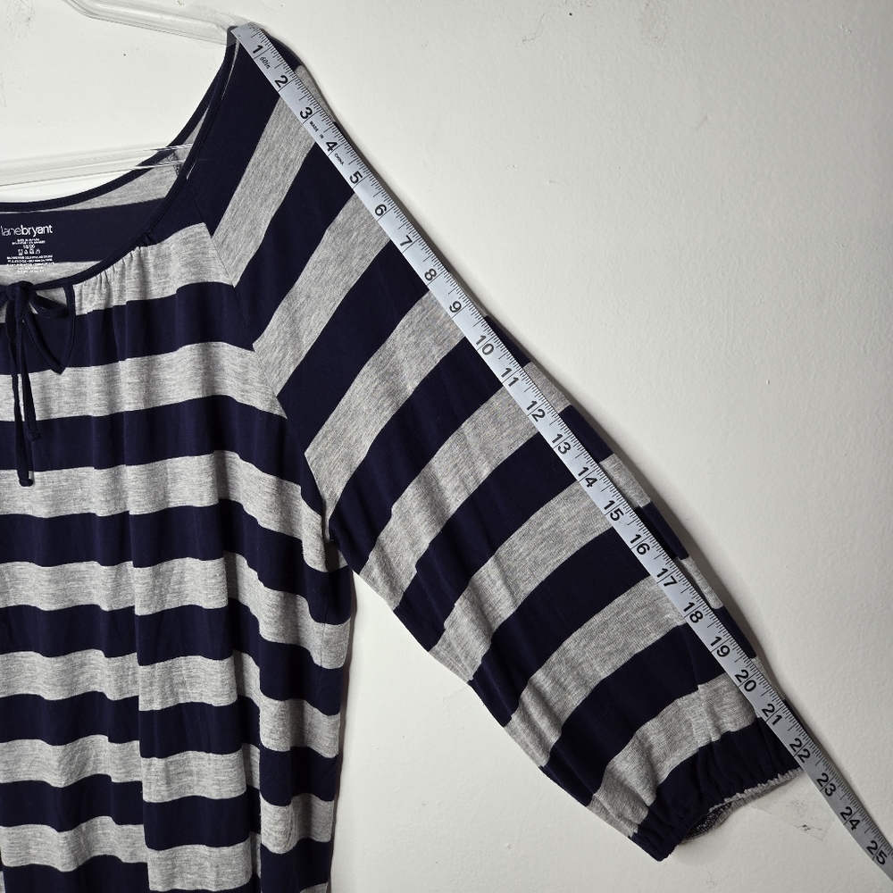 Lane Bryant Jersey Blouse Size 18/20 Blue Gray Striped Balloon Sleeve Light - Picture 6 of 12